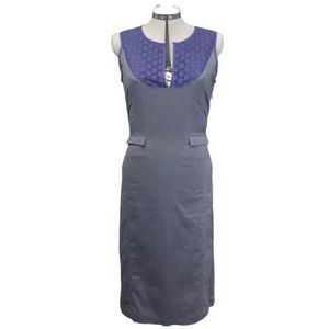 TULLE Anthropologie Khaki Blue Military Retro Dress Midi L Large Lace M Medium